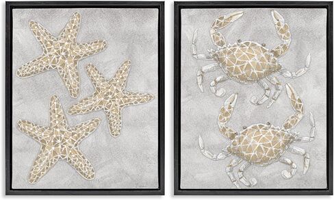 Stupell Industries Gray Starffish & Crab Drawing 2 قطعة من القماش البني ذو الإطارات الفواهية التصميم بواسطة Patti Bishop ، 21 × 17 in Kuwait