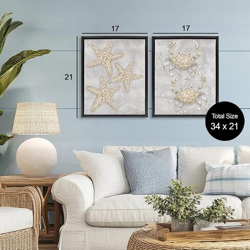 Stupell Industries Gray Starffish & Crab Drawing 2 قطعة من القماش البني ذو الإطارات الفواهية التصميم بواسطة Patti Bishop ، 21 × 17 in Kuwait