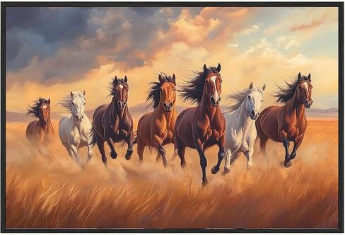 EUROTEX Seven Running White Horses Canvas Roll – Vastu Wall Art for Living Room & Bedroom (Unframed Large Size Painting) in Saudi Arabia