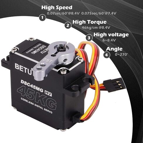 45Kg Coreless Servo Motor HV 8.4V, High Torque RC Digital Servo，Full Waterproof Servo, Stainless Steel Gear Servo with 25T Servo Horn（180°） in Saudi Arabia