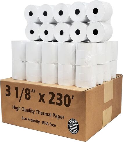 54 GSM CLOVER PoS 3-1/8" x 230' THERMAL RECEIPT PAPER - 50 NEW ROLLS by Nayelish RITEMADE for Clover Station Point-of-Sale System in Saudi Arabia