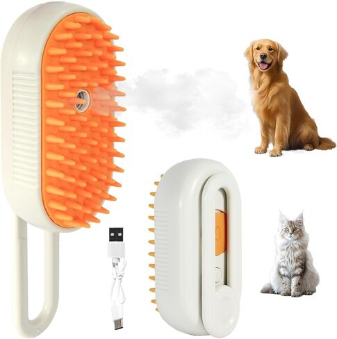 فرشاة البخار لوكسيل كات للسكان-4 في 1 فرشاة برتقالية للحيوانات الأليفة مع الرش وإزالة الشعر والتدليك والتنظيف-مشط دافور مضاد للقطط والكلاب القصيرة والقصيرة in Kuwait