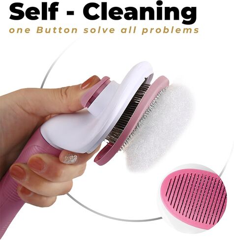 Dog & Cat Brush, Soft Self Cleaning Slicker Brush, Skin-Friendly Upgraded Dog Brush for Shedding, Massaging, and Grooming – Perfect for Long & Short Coats (Pink) in Saudi Arabia