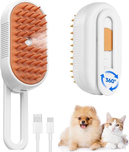 cat steam brush for shedding -4 in 1 Rechargeable Steam Brush for Cats and Dogs, Anti-static, Massage, Cleaning, Shedding & Combing All In One! grooming tool for cats and dogs（Brown） in Saudi Arabia