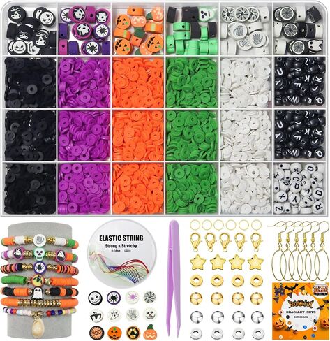 Wanspoorts 3200+PCS Halloween Polymer Clay Beads Charms Friendship Bracelet Neckleace Congering Jewelry Making Kit ، Assessories for Arts Crafts DIY Gifts for Women Girls (Halloween (3200+PCS)) in Kuwait