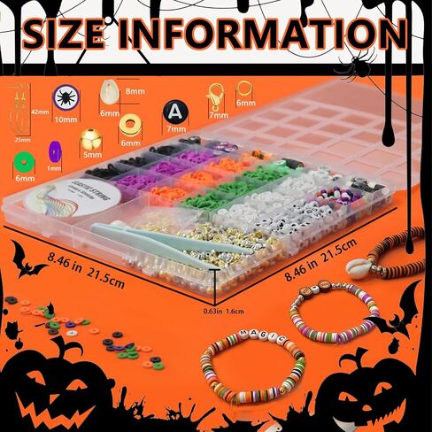Wanspoorts 3200+PCS Halloween Polymer Clay Beads Charms Friendship Bracelet Neckleace Congering Jewelry Making Kit ، Assessories for Arts Crafts DIY Gifts for Women Girls (Halloween (3200+PCS)) in Kuwait