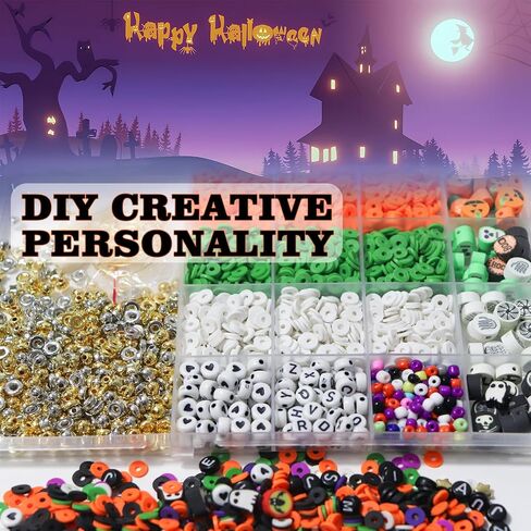Wanspoorts 3200+PCS Halloween Polymer Clay Beads Charms Friendship Bracelet Neckleace Congering Jewelry Making Kit ، Assessories for Arts Crafts DIY Gifts for Women Girls (Halloween (3200+PCS)) in Kuwait