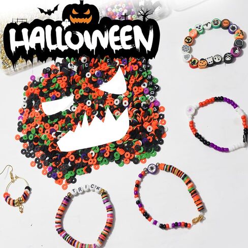 Wanspoorts 3200+PCS Halloween Polymer Clay Beads Charms Friendship Bracelet Neckleace Congering Jewelry Making Kit ، Assessories for Arts Crafts DIY Gifts for Women Girls (Halloween (3200+PCS)) in Kuwait