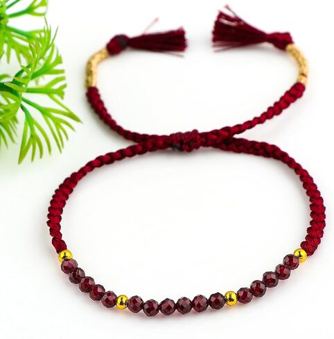 Red Garnet Gemstone Beads Braided Bracelet – 3.5mm Natural Stone Beads, Handmade Adjustable Braided Rope Bracelet, Healing Crystal Jewelry for Men & Women, Unisex Boho Gift (Red Garnet) in Saudi Arabia