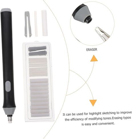 Nuobesty Professional Auto Rotate Electric Eraser لطلاب الفن والمصممين أداة تعديل رسم دقة لرسم وطلاء بطارية مححرة كهربائية سوداء in Kuwait