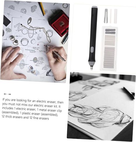 Nuobesty Professional Auto Rotate Electric Eraser لطلاب الفن والمصممين أداة تعديل رسم دقة لرسم وطلاء بطارية مححرة كهربائية سوداء in Kuwait