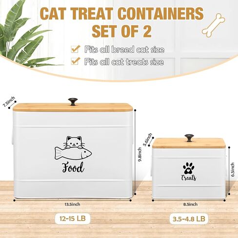 Extra Large Metal Cat Food Containers Airtight 12+3.5 lbs Cat Treat Snack Jars Set of 2 with Bamboo Lids and Spoons Farmhouse Big Pet Cookie Storage Jars for Kitchen Counter Gifts(Black) in Saudi Arabia