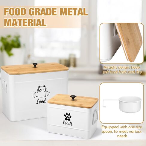 Extra Large Metal Cat Food Containers Airtight 12+3.5 lbs Cat Treat Snack Jars Set of 2 with Bamboo Lids and Spoons Farmhouse Big Pet Cookie Storage Jars for Kitchen Counter Gifts(Black) in Saudi Arabia