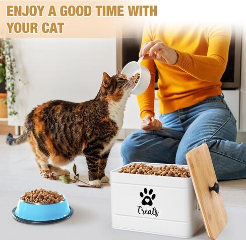 Extra Large Metal Cat Food Containers Airtight 12+3.5 lbs Cat Treat Snack Jars Set of 2 with Bamboo Lids and Spoons Farmhouse Big Pet Cookie Storage Jars for Kitchen Counter Gifts(Black) in Saudi Arabia