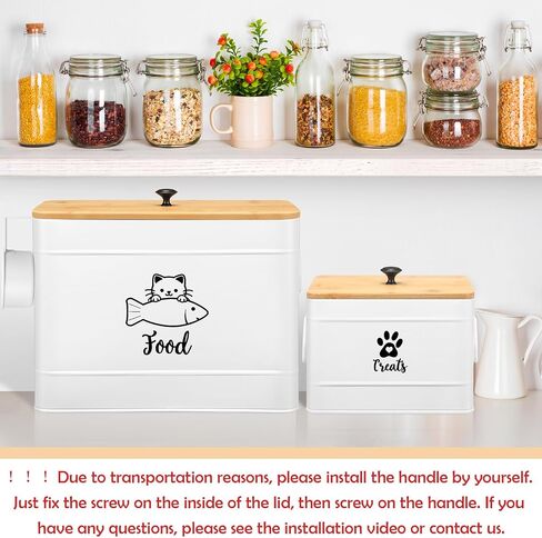 Extra Large Metal Cat Food Containers Airtight 12+3.5 lbs Cat Treat Snack Jars Set of 2 with Bamboo Lids and Spoons Farmhouse Big Pet Cookie Storage Jars for Kitchen Counter Gifts(Black) in Saudi Arabia
