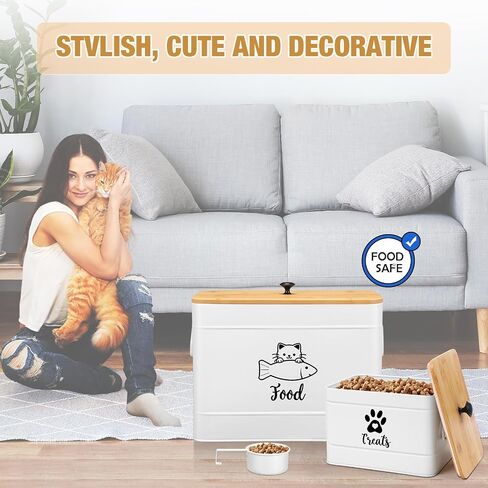 Extra Large Metal Cat Food Containers Airtight 12+3.5 lbs Cat Treat Snack Jars Set of 2 with Bamboo Lids and Spoons Farmhouse Big Pet Cookie Storage Jars for Kitchen Counter Gifts(Black) in Saudi Arabia