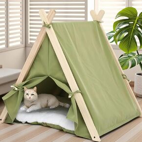 Dog Teepee Tent Bed Indoor,Pet Teepee House for Small Dogs & Cats,Thick Washable Cushion,Portable Dog Tent Bed, Puppy Play House,Grass Green in Saudi Arabia