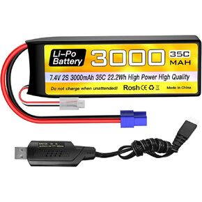 sea jump 2S Lipo Battery 7.4V 3000mAh 35C with EC3 Plug and USB Charging Cable Suitable for RC Car Truck Boat, RC Quadcopter Aircraft, FPV Drone Battery in Saudi Arabia