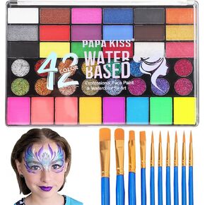 42 Color Face Painting Kit for Kids, Water Activated Face Paint Kit, Safe for Sensitive Skin Easy to Use, With Stencils & Brushes, Facepaint Makeup Kit for Parties, Birthdays, Halloween in Saudi Arabia