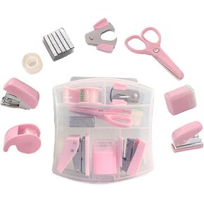 8 Pack Mini Office Supply Kit Portable مع مقص ، مجموعة موزع الشريط ، Punch ، Sharpener قلم رصاص ، Stapler Mini مع Staples ومزيل Staple (Pink) in Kuwait
