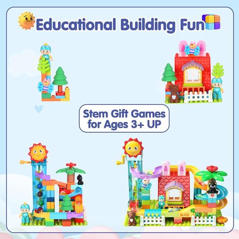 Kid Marble Run Building Blocks with Elevator Spiral Lift,Gift Toy Bricks Marble Maze Ball Race Track Set with Motorized Elevator,Big Blocks Educational STEM for 3 4 5 6 7 8 Year Old Boys Girls in Saudi Arabia