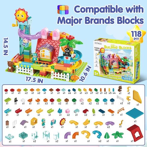 Kid Marble Run Building Blocks with Elevator Spiral Lift,Gift Toy Bricks Marble Maze Ball Race Track Set with Motorized Elevator,Big Blocks Educational STEM for 3 4 5 6 7 8 Year Old Boys Girls in Saudi Arabia