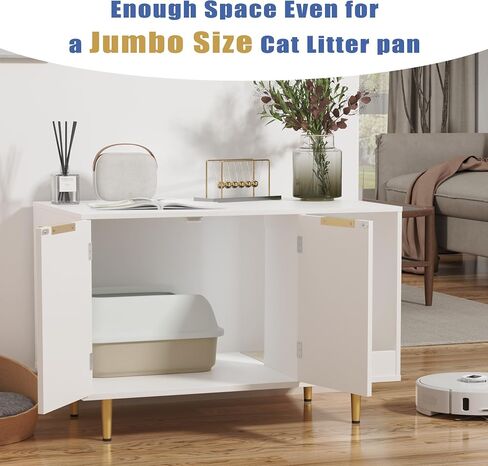 Litter Box Enclosure, Cat House Litter Box Furniture Hidden with Scratching Mat, Modern Cat Washroom Indoor, Side End Table, Storage Cabinet Bench for Living Room, Bedroom, Black in Saudi Arabia