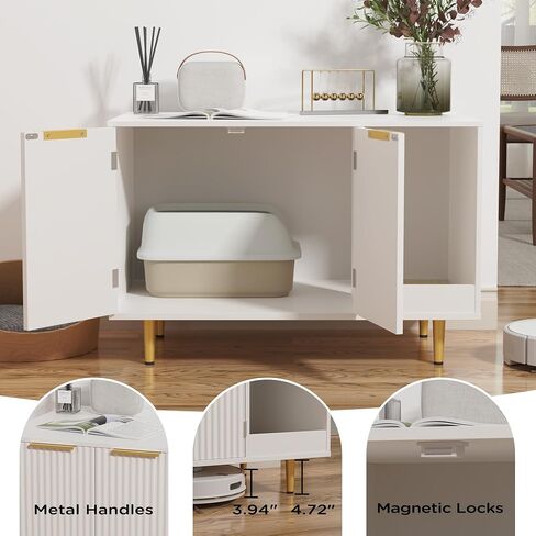 Litter Box Enclosure, Cat House Litter Box Furniture Hidden with Scratching Mat, Modern Cat Washroom Indoor, Side End Table, Storage Cabinet Bench for Living Room, Bedroom, Black in Saudi Arabia