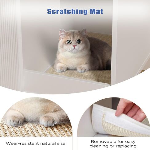 Litter Box Enclosure, Cat House Litter Box Furniture Hidden with Scratching Mat, Modern Cat Washroom Indoor, Side End Table, Storage Cabinet Bench for Living Room, Bedroom, Black in Saudi Arabia