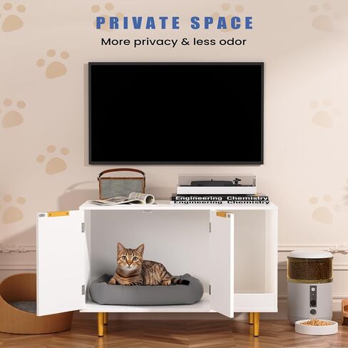 Litter Box Enclosure, Cat House Litter Box Furniture Hidden with Scratching Mat, Modern Cat Washroom Indoor, Side End Table, Storage Cabinet Bench for Living Room, Bedroom, Black in Saudi Arabia