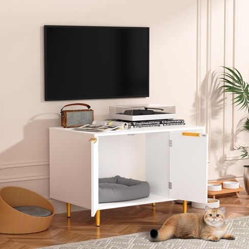 Litter Box Enclosure, Cat House Litter Box Furniture Hidden with Scratching Mat, Modern Cat Washroom Indoor, Side End Table, Storage Cabinet Bench for Living Room, Bedroom, Black in Saudi Arabia