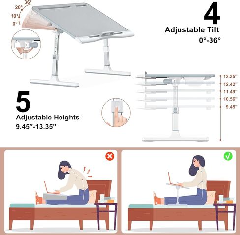 Laptop Bed Table, Potuopy Adjustable Leather Computer Lap Desk, Wide X-Large Folding Bed Desk Tray with Drawer on Couch Floor Bed for Writing Eating Drawing Working, Black in Saudi Arabia