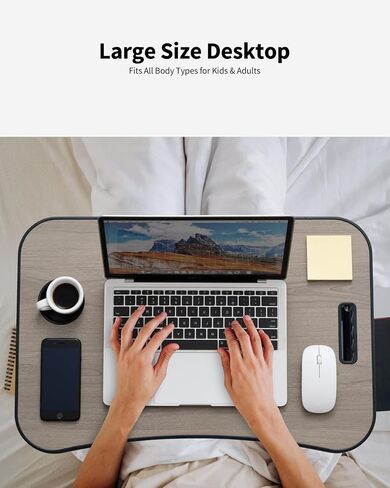 Foldable Lap Desk, Laptop Bed Desk, Portable Lap Table, Laptop Bed Table with Cup Holder & Tablet Slot & Lifting Handle for Working Writing Drawing & Eating - Gray Wood in Saudi Arabia