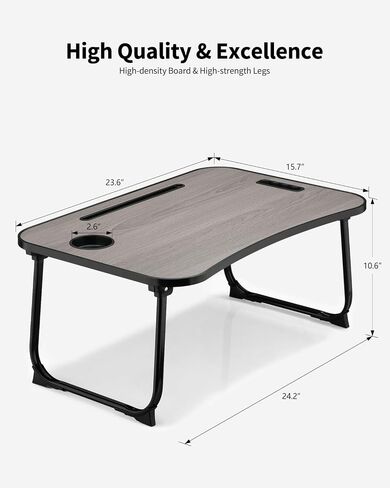 Foldable Lap Desk, Laptop Bed Desk, Portable Lap Table, Laptop Bed Table with Cup Holder & Tablet Slot & Lifting Handle for Working Writing Drawing & Eating - Gray Wood in Saudi Arabia