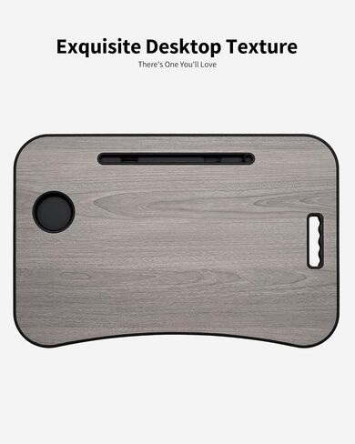 Foldable Lap Desk, Laptop Bed Desk, Portable Lap Table, Laptop Bed Table with Cup Holder & Tablet Slot & Lifting Handle for Working Writing Drawing & Eating - Gray Wood in Saudi Arabia