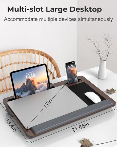 LAP Desk - ما يصل إلى 17 "صينية كمبيوتر محمول مع راحة معصم ، مقبض محمول ، وسادة الماوس الثابتة ، لوحات الكمبيوتر اللوحي وفتحات الهاتف ، حامل كمبيوتر محمول للسرير مع وسادة (أسود) in Saudi Arabia
