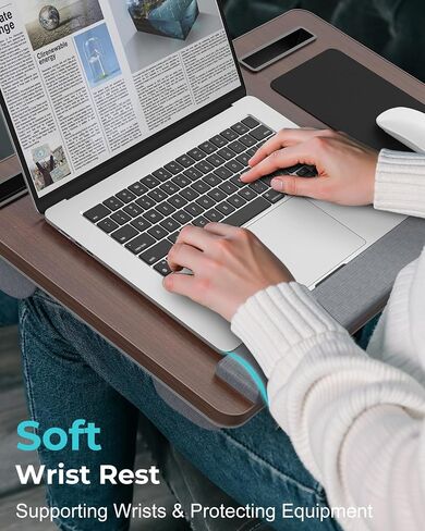 LAP Desk - ما يصل إلى 17 "صينية كمبيوتر محمول مع راحة معصم ، مقبض محمول ، وسادة الماوس الثابتة ، لوحات الكمبيوتر اللوحي وفتحات الهاتف ، حامل كمبيوتر محمول للسرير مع وسادة (أسود) in Saudi Arabia