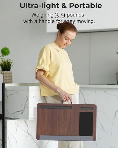LAP Desk - ما يصل إلى 17 "صينية كمبيوتر محمول مع راحة معصم ، مقبض محمول ، وسادة الماوس الثابتة ، لوحات الكمبيوتر اللوحي وفتحات الهاتف ، حامل كمبيوتر محمول للسرير مع وسادة (أسود) in Saudi Arabia