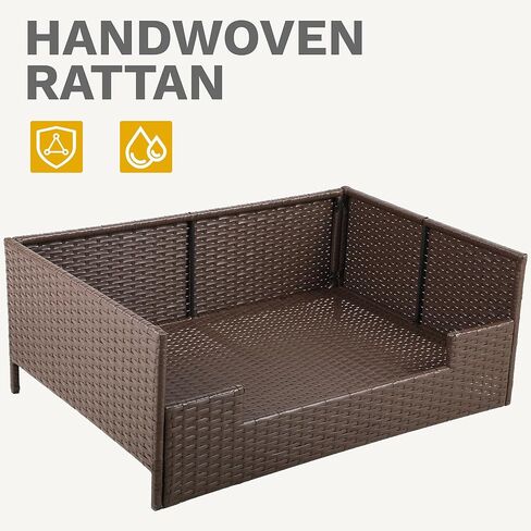 Dwvo Rattan Dog House في الهواء الطلق داخليًا مع وسادة ، وسرير أريكة الكلب للكلاب الصغيرة والمتوسطة والكبيرة ، 24.8'l*19.7'w*9.8'h ، beige in Kuwait