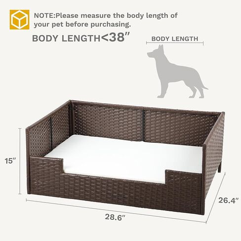 Dwvo Rattan Dog House في الهواء الطلق داخليًا مع وسادة ، وسرير أريكة الكلب للكلاب الصغيرة والمتوسطة والكبيرة ، 24.8'l*19.7'w*9.8'h ، beige in Kuwait
