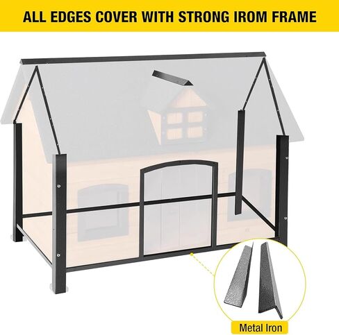 Heated Dog House with Insulated Liner Anti-Chewing Metal Frame Design Insulated Wooden Dog Kennel with Unique Design Roof, Weatherproof Dog House for Outdoor Indoor in Kuwait