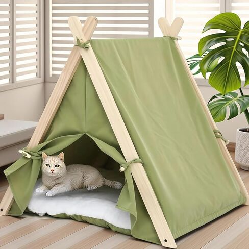 Dog Teepee Tent Bed Indoor,Pet Teepee House for Small Dogs & Cats,Thick Washable Cushion,Portable Dog Tent Bed, Puppy Play House,Grass Green in Saudi Arabia