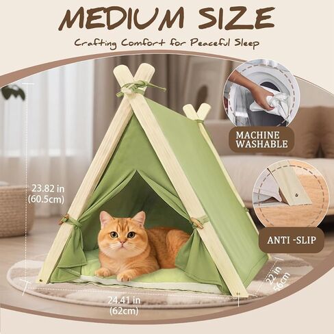 Dog Teepee Tent Bed Indoor,Pet Teepee House for Small Dogs & Cats,Thick Washable Cushion,Portable Dog Tent Bed, Puppy Play House,Grass Green in Saudi Arabia