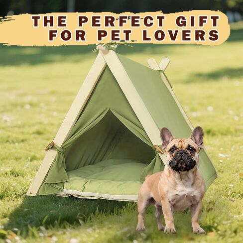 Dog Teepee Tent Bed Indoor,Pet Teepee House for Small Dogs & Cats,Thick Washable Cushion,Portable Dog Tent Bed, Puppy Play House,Grass Green in Saudi Arabia