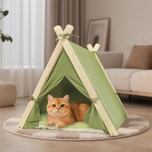 Dog Teepee Tent Bed Indoor,Pet Teepee House for Small Dogs & Cats,Thick Washable Cushion,Portable Dog Tent Bed, Puppy Play House,Grass Green in Saudi Arabia