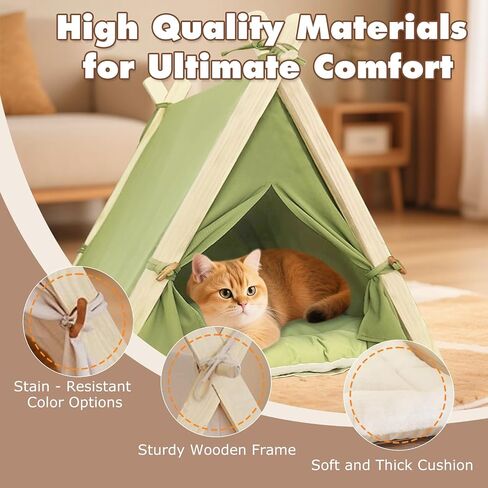 Dog Teepee Tent Bed Indoor,Pet Teepee House for Small Dogs & Cats,Thick Washable Cushion,Portable Dog Tent Bed, Puppy Play House,Grass Green in Saudi Arabia