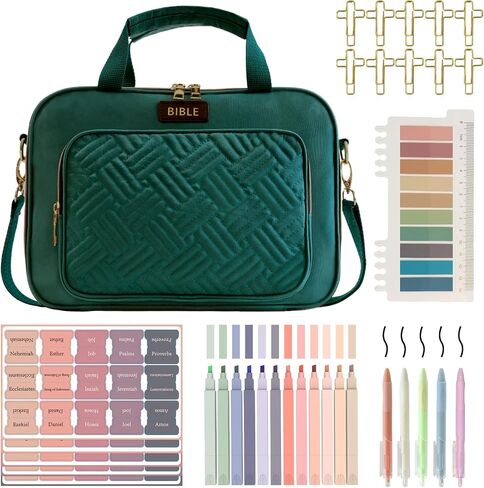 Bible Cover for Women Bible Case, Large Bible Bag, Bible Study Supplies Bible Journaling Kit Book Carrying Case with Bible Highlighters Tabs, Valentines Day Christian Gifts for Women(Black) in Saudi Arabia