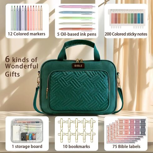 Bible Cover for Women Bible Case, Large Bible Bag, Bible Study Supplies Bible Journaling Kit Book Carrying Case with Bible Highlighters Tabs, Valentines Day Christian Gifts for Women(Black) in Saudi Arabia