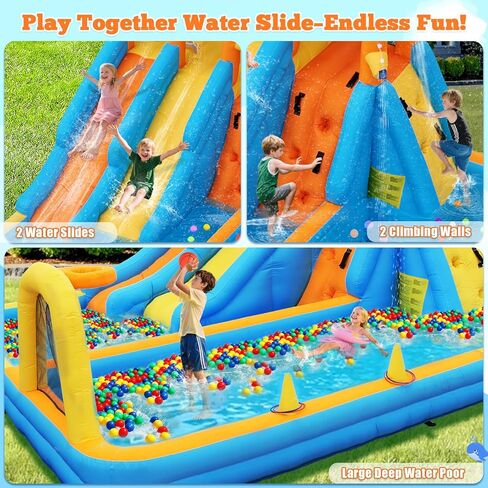 شريحة مياه منزلية ترتد ، 10 في 1 شريحة مياه قابلة للنفخ للأطفال ، ومتنزه مائي مع منفاخ ، ومندفعات الماء ، والقفز ، والدائرة ، وجدار التسلق ، وخطوف كرة السلة ، وتفجير شرائح المياه الخلفية الداخلية في الهواء الطلق in Kuwait