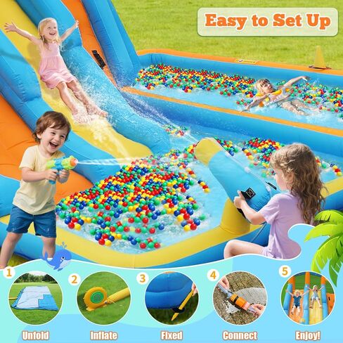 شريحة مياه منزلية ترتد ، 10 في 1 شريحة مياه قابلة للنفخ للأطفال ، ومتنزه مائي مع منفاخ ، ومندفعات الماء ، والقفز ، والدائرة ، وجدار التسلق ، وخطوف كرة السلة ، وتفجير شرائح المياه الخلفية الداخلية في الهواء الطلق in Kuwait